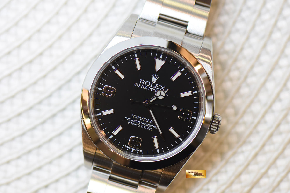 [SOLD] ROLEX OYSTER EXPLORER 1 39mm MARK I DIAL STEEL IN BRACELET BLACK 214270 (MINT)