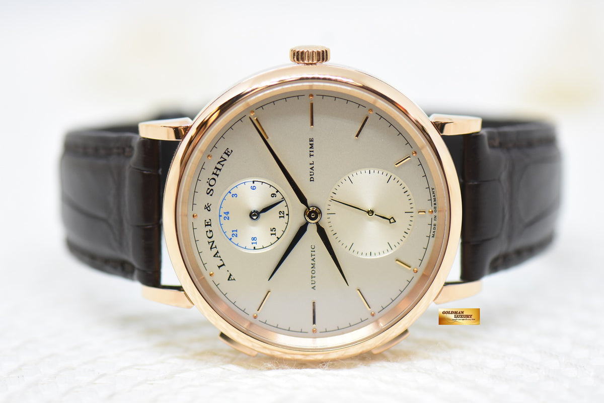 [SOLD] A.LANGE & SOHNE SAXONIA DUAL TIME 39.8mm ROSE GOLD IN STRAP AUTOMATIC 385.032 (MINT)