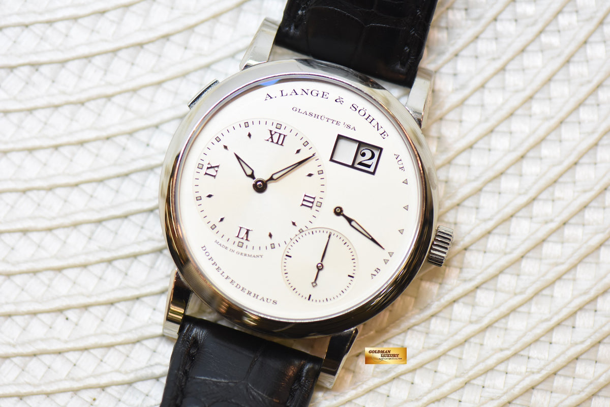 [SOLD] A.LANGE & SOHNE LANGE 1 38.5mm BIG DATE POWER RESERVE WHITE GOLD IN LEATHER STRAP MANUAL 191.039 (MINT)