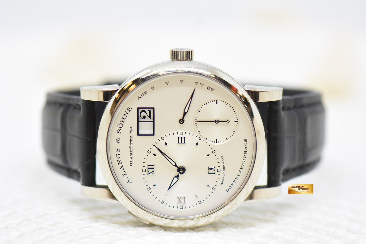 [SOLD] A.LANGE & SOHNE LANGE 1 38.5mm BIG DATE POWER RESERVE WHITE GOLD IN LEATHER STRAP MANUAL 191.039 (MINT)