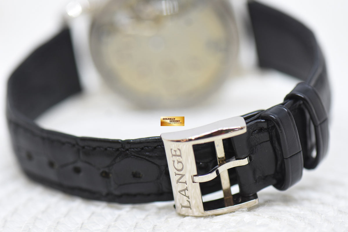 [SOLD] A.LANGE & SOHNE LANGE 1 38.5mm BIG DATE POWER RESERVE WHITE GOLD IN LEATHER STRAP MANUAL 191.039 (MINT)