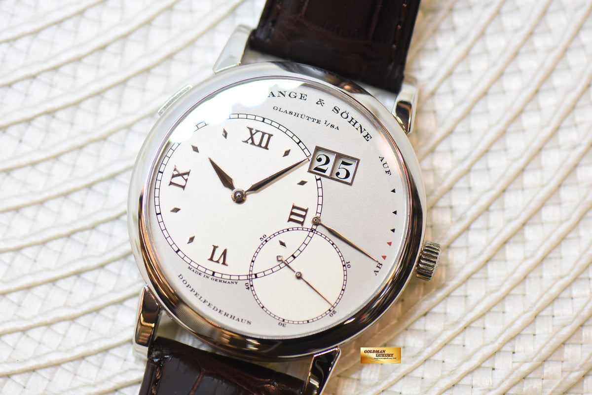 [SOLD] A.LANGE & SOHNE GRAND LANGE 1 SILVER DIAL BIG DATE POWER RESERVE PLATINUM IN LEATHER STRAP MANUAL WINDING 115.025 (MINT)