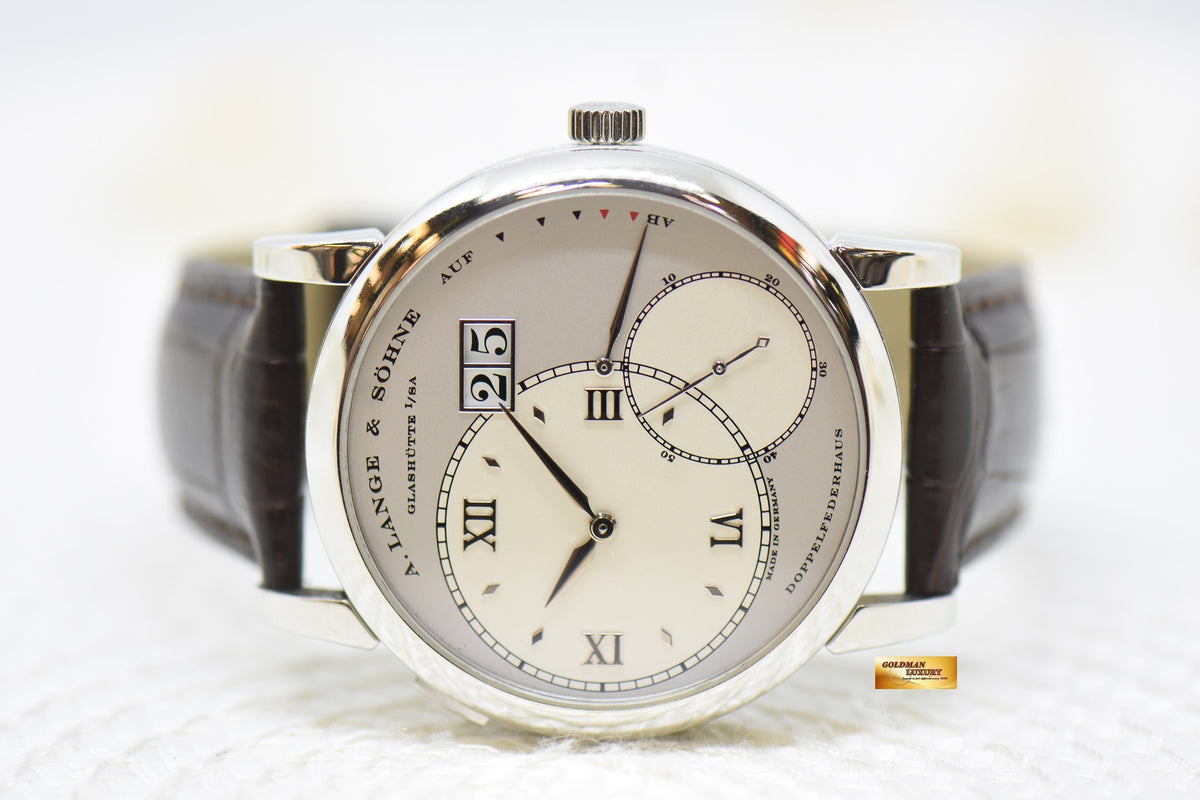 [SOLD] A.LANGE & SOHNE GRAND LANGE 1 SILVER DIAL BIG DATE POWER RESERVE PLATINUM IN LEATHER STRAP MANUAL WINDING 115.025 (MINT)