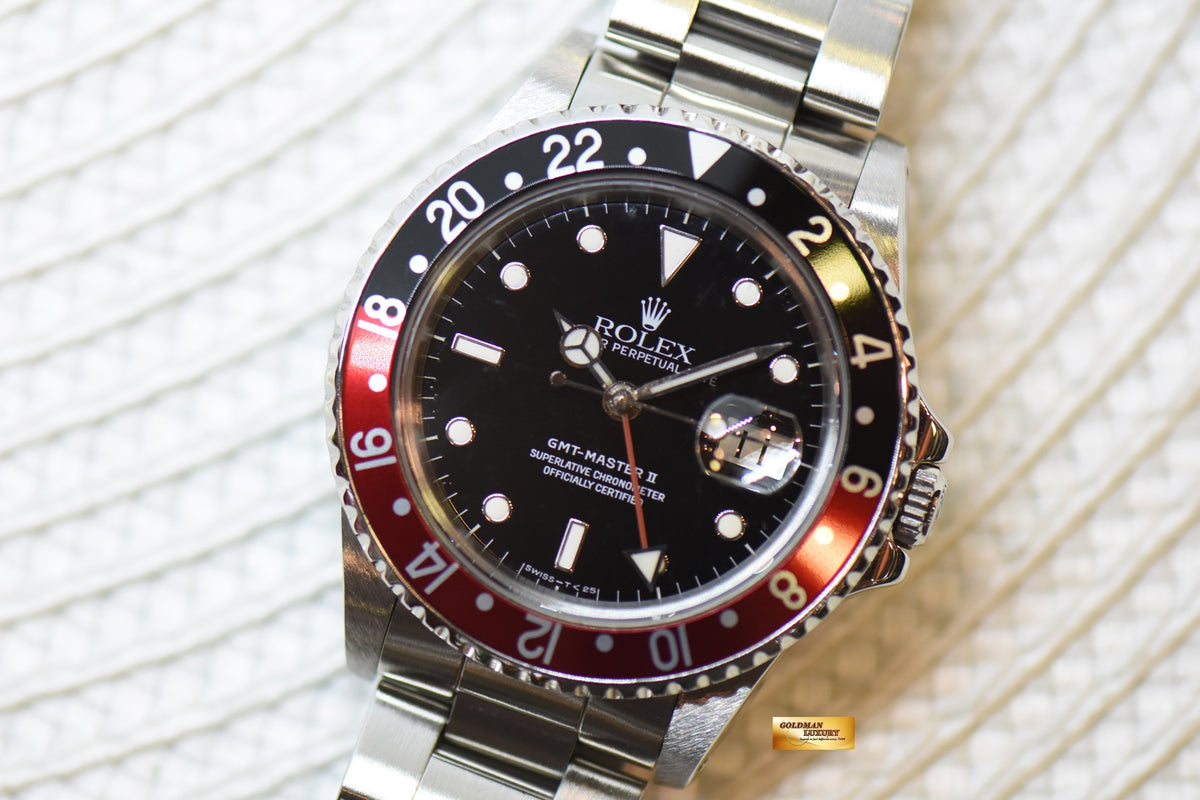 [SOLD] ROLEX OYSTER GMT-MASTER II 40mm STEEL IN OYSTER BRACELET COKE BEZEL BLACK 16710 (MINT)