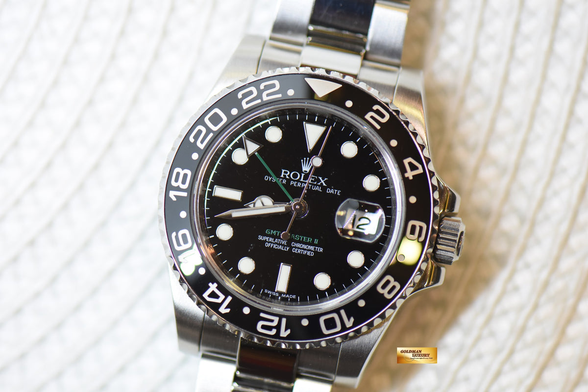[SOLD] ROLEX OYSTER GMT-MASTER II 40mm STEEL IN BRACELET CERAMIC BEZEL BLACK DIAL 116710LN (MINT)