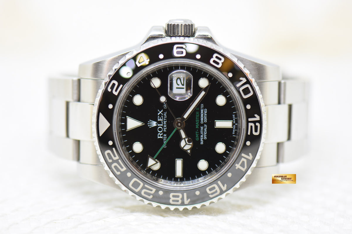 [SOLD] ROLEX OYSTER GMT-MASTER II 40mm STEEL IN BRACELET CERAMIC BEZEL BLACK DIAL 116710LN (MINT)
