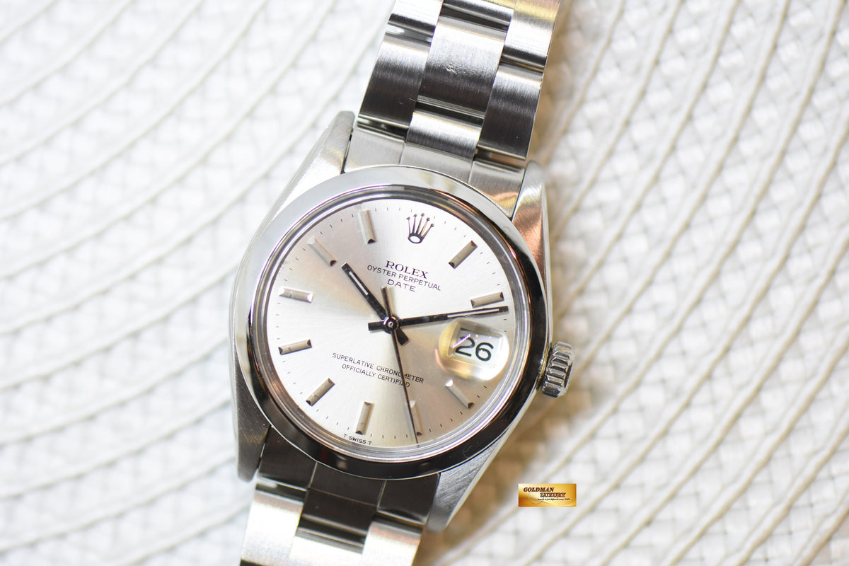 [SOLD] ROLEX OYSTER PERPETUAL DATE 34mm STEEL IN BRACELET SILVER DIAL 1500 (VINTAGE)
