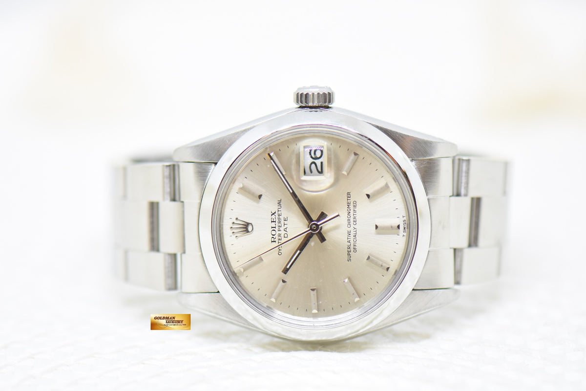 [SOLD] ROLEX OYSTER PERPETUAL DATE 34mm STEEL IN BRACELET SILVER DIAL 1500 (VINTAGE)