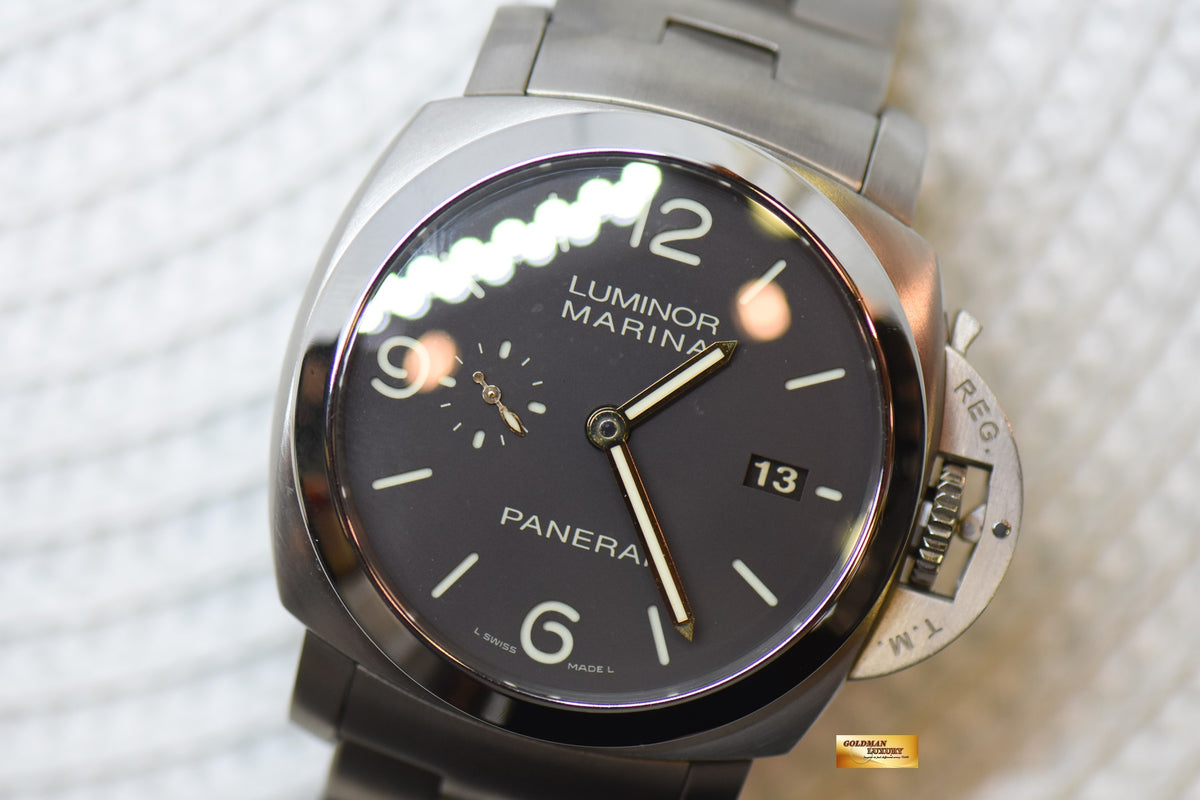 [SOLD] PANERAI LUMINOR MARINA 1950 TITANIUM CASE  44mm TOBACCO BROWN DIAL P.9000 AUTOMATIC PAM 351 (MINT)