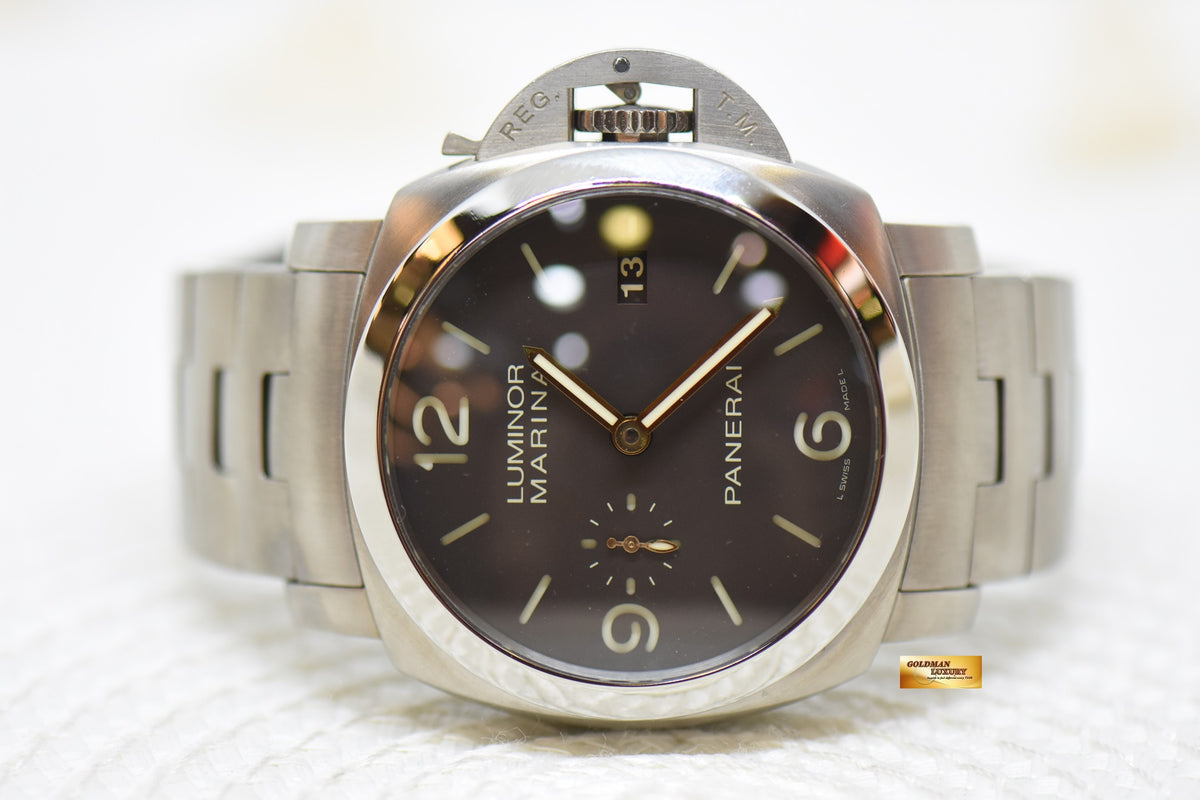 [SOLD] PANERAI LUMINOR MARINA 1950 TITANIUM CASE  44mm TOBACCO BROWN DIAL P.9000 AUTOMATIC PAM 351 (MINT)