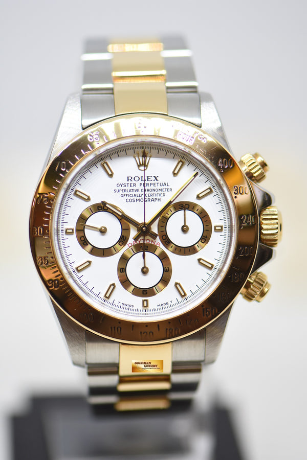 ROLEX OYSTER DAYTONA CHRONOGRAPH 40mm HALF-GOLD IN BRACELET ZENITH MVT WHITE DIAL 16523 (MINT)