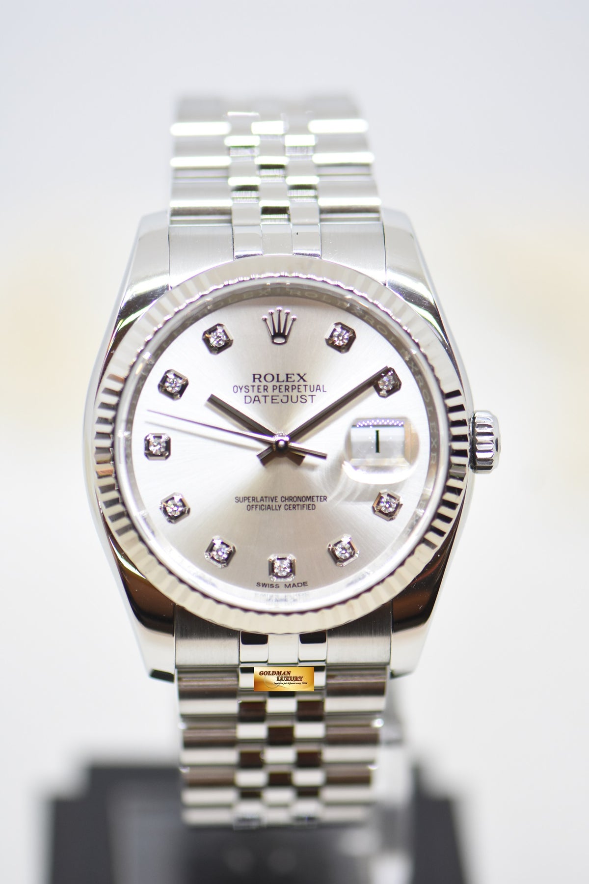 [SOLD] ROLEX OYSTER DATEJUST 36mm STEEL IN JUBILEE BRACELET SILVER DIAMOND DIAL 116234 (MINT)