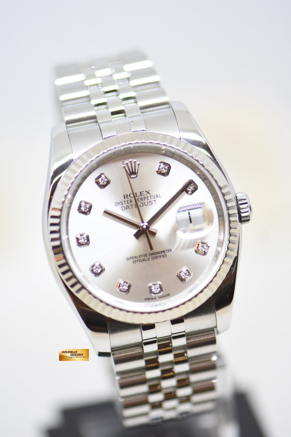 [SOLD] ROLEX OYSTER DATEJUST 36mm STEEL IN JUBILEE BRACELET SILVER DIAMOND DIAL 116234 (MINT)