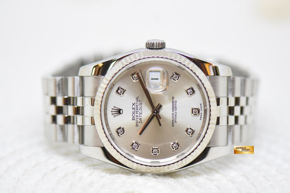 [SOLD] ROLEX OYSTER DATEJUST 36mm STEEL IN JUBILEE BRACELET SILVER DIAMOND DIAL 116234 (MINT)