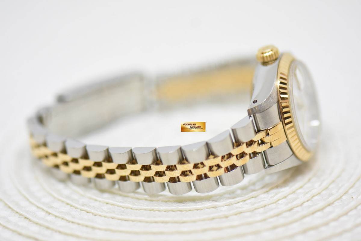 [SOLD] ROLEX OYSTER DATEJUST 26mm HALF-GOLD IN JUBILEE BRACELET WHITE ROMAN DIAL 69173 (MINT)