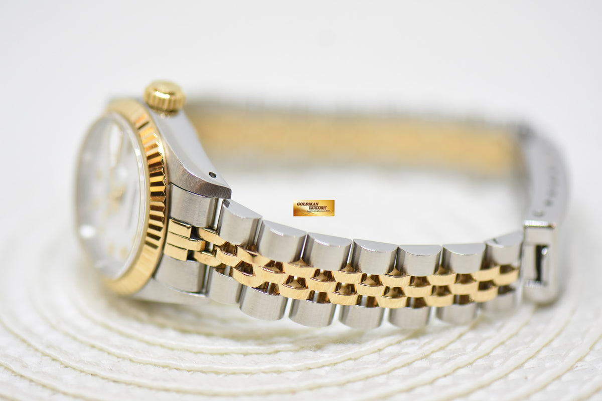 [SOLD] ROLEX OYSTER DATEJUST 26mm HALF-GOLD IN JUBILEE BRACELET WHITE ROMAN DIAL 69173 (MINT)