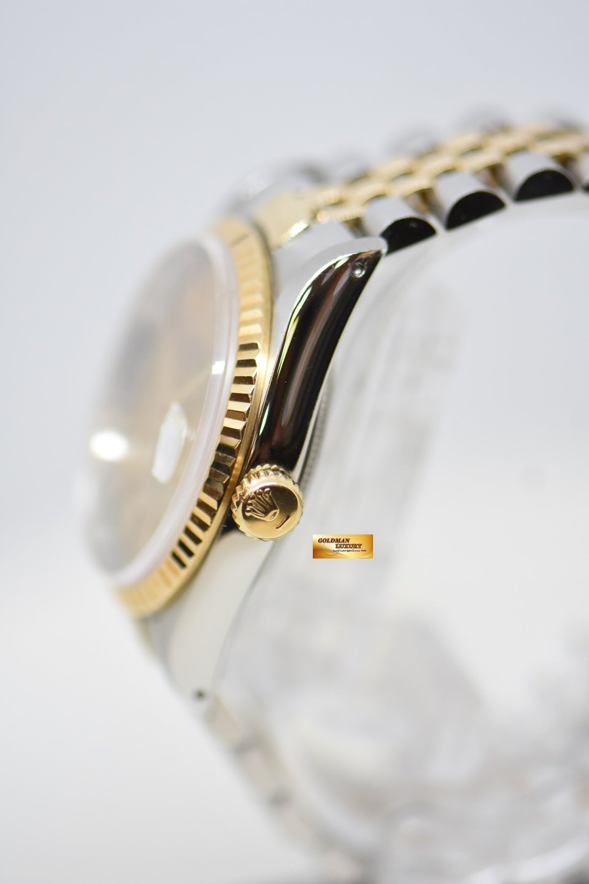 [SOLD] ROLEX OYSTER DATEJUST 36mm HALF-GOLD IN JUBILEE BRACELET GOLD LINEN DIAL 16233 (MINT)