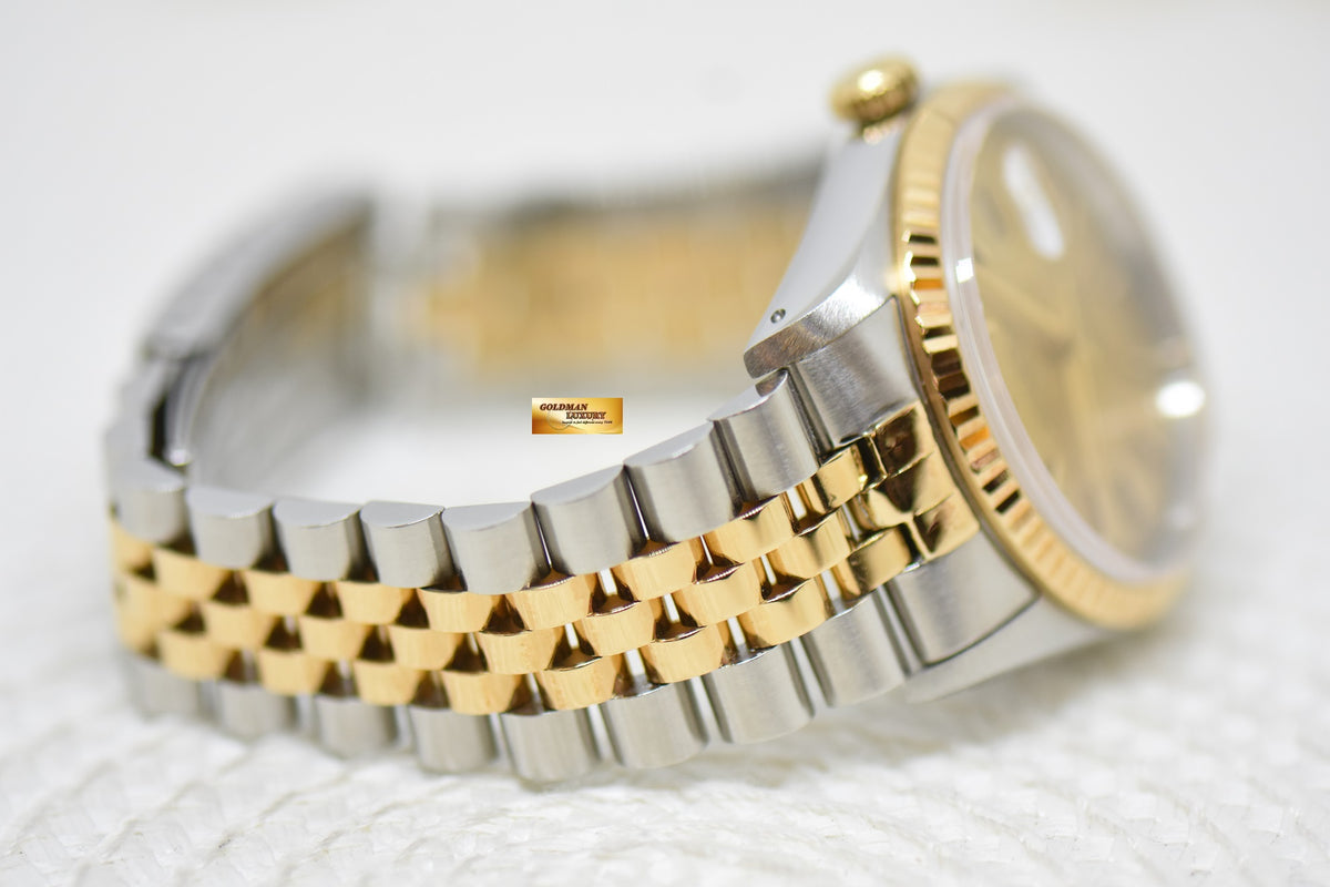 [SOLD] ROLEX OYSTER DATEJUST 36mm HALF-GOLD IN JUBILEE BRACELET GOLD LINEN DIAL 16233 (MINT)