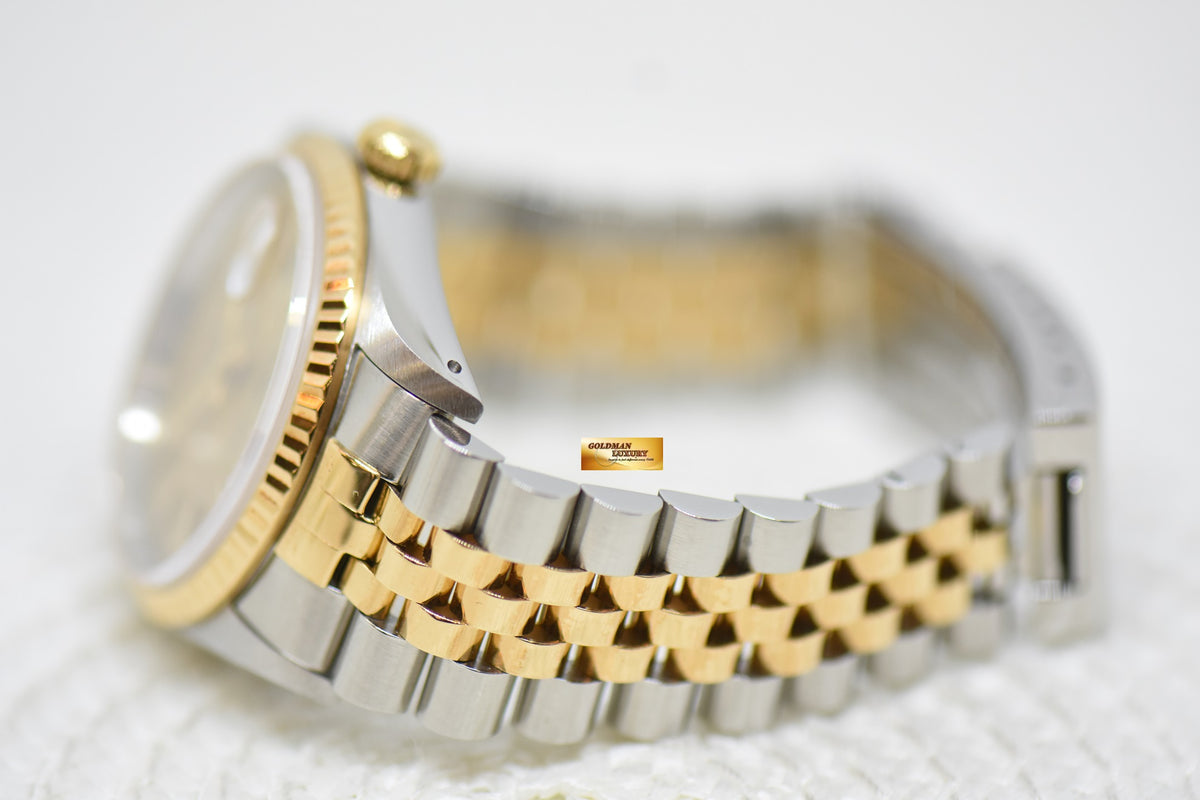 [SOLD] ROLEX OYSTER DATEJUST 36mm HALF-GOLD IN JUBILEE BRACELET GOLD LINEN DIAL 16233 (MINT)