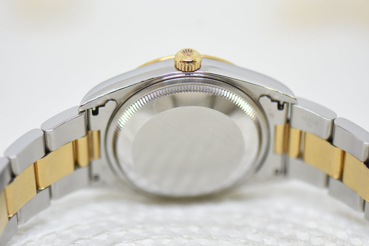 [SOLD] ROLEX OYSTER DATE 34mm HALF-GOLD IN OYSTER BRACELET GOLD DIAL 15223 (MINT)