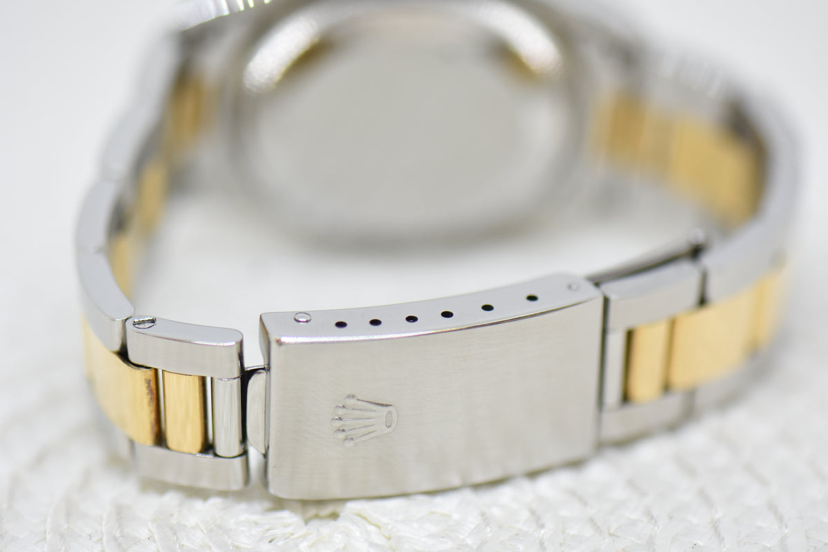 [SOLD] ROLEX OYSTER DATE 34mm HALF-GOLD IN OYSTER BRACELET GOLD DIAL 15223 (MINT)