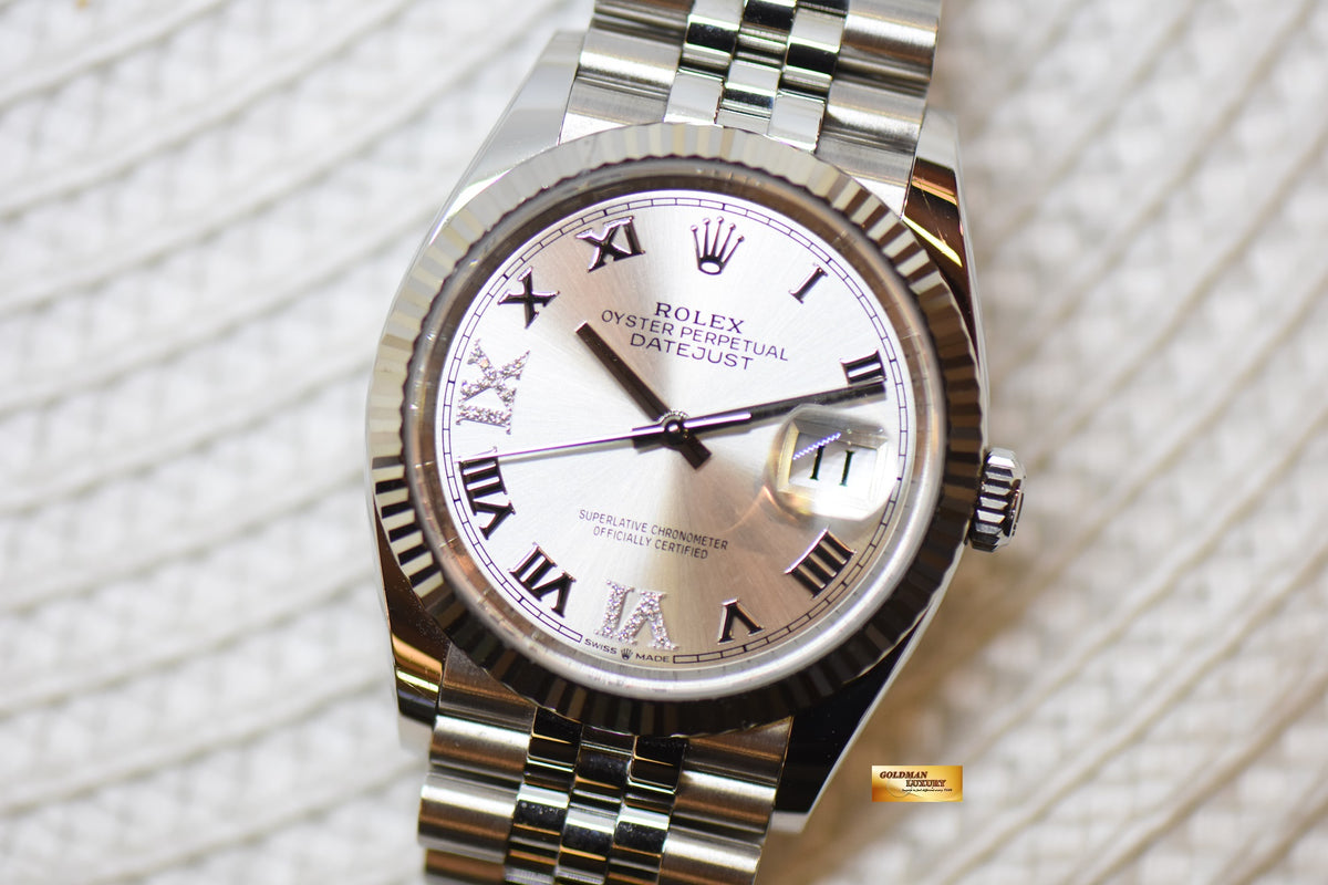 [SOLD] ROLEX OYSTER DATEJUST 36mm STEEL JUBILEE IN BRACELET SILVER ROMAN VIIX DIAMOND DIAL 126234 (NEW-UNWORN)