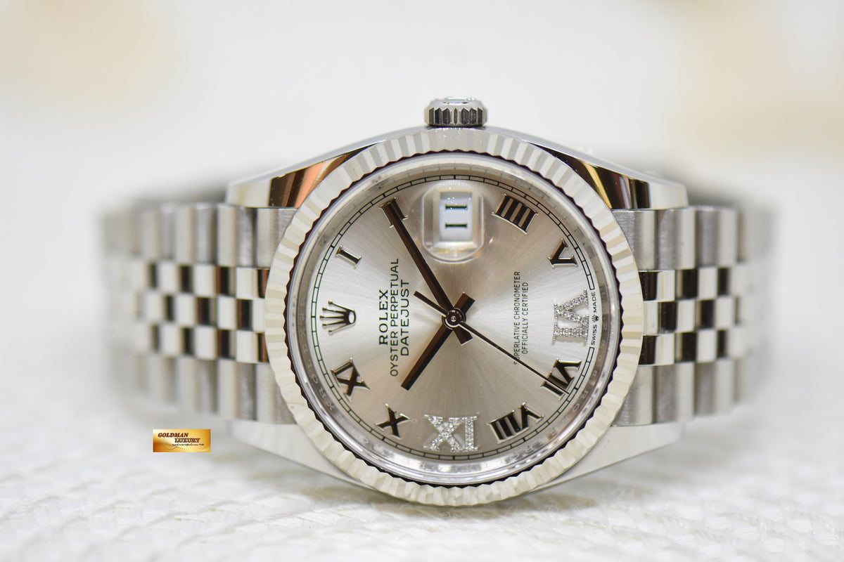 [SOLD] ROLEX OYSTER DATEJUST 36mm STEEL JUBILEE IN BRACELET SILVER ROMAN VIIX DIAMOND DIAL 126234 (NEW-UNWORN)