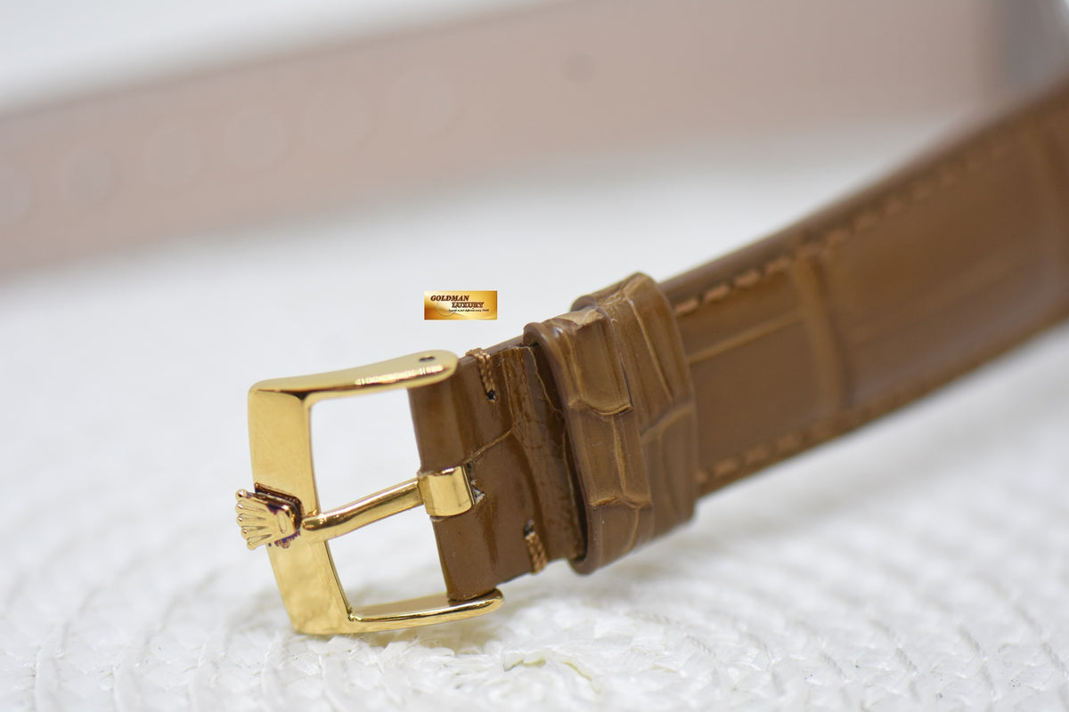 [SOLD] ROLEX OYSTER DATEJUST 36mm HALF-GOLD IN LEATHER STRAP GOLD LINEN DIAL 1601 (NON-QUICKSET-DATE) (MINT)