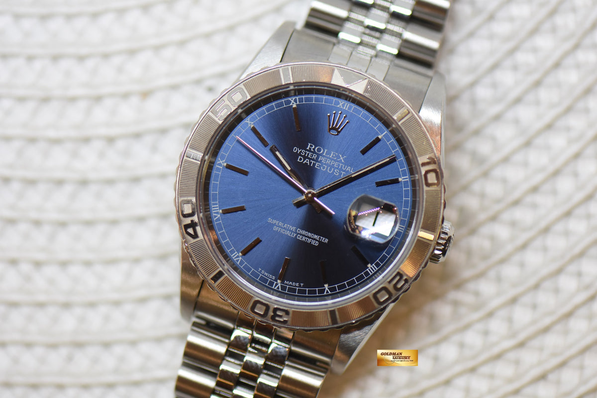 [SOLD] ROLEX OYSTER DATEJUST “THUNDERBIRD” 36mm STEEL IN JUBILEE BRACELET BLUE DIAL 16264 (MINT)