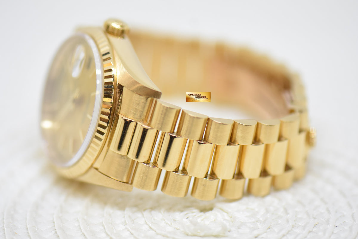 [SOLD] ROLEX OYSTER DAY-DATE 36mm YELLOW GOLD IN PRESIDENT BRACELET GOLD DIAL (DOUBLE QUICK-SET DATE) 18238 (MINT)