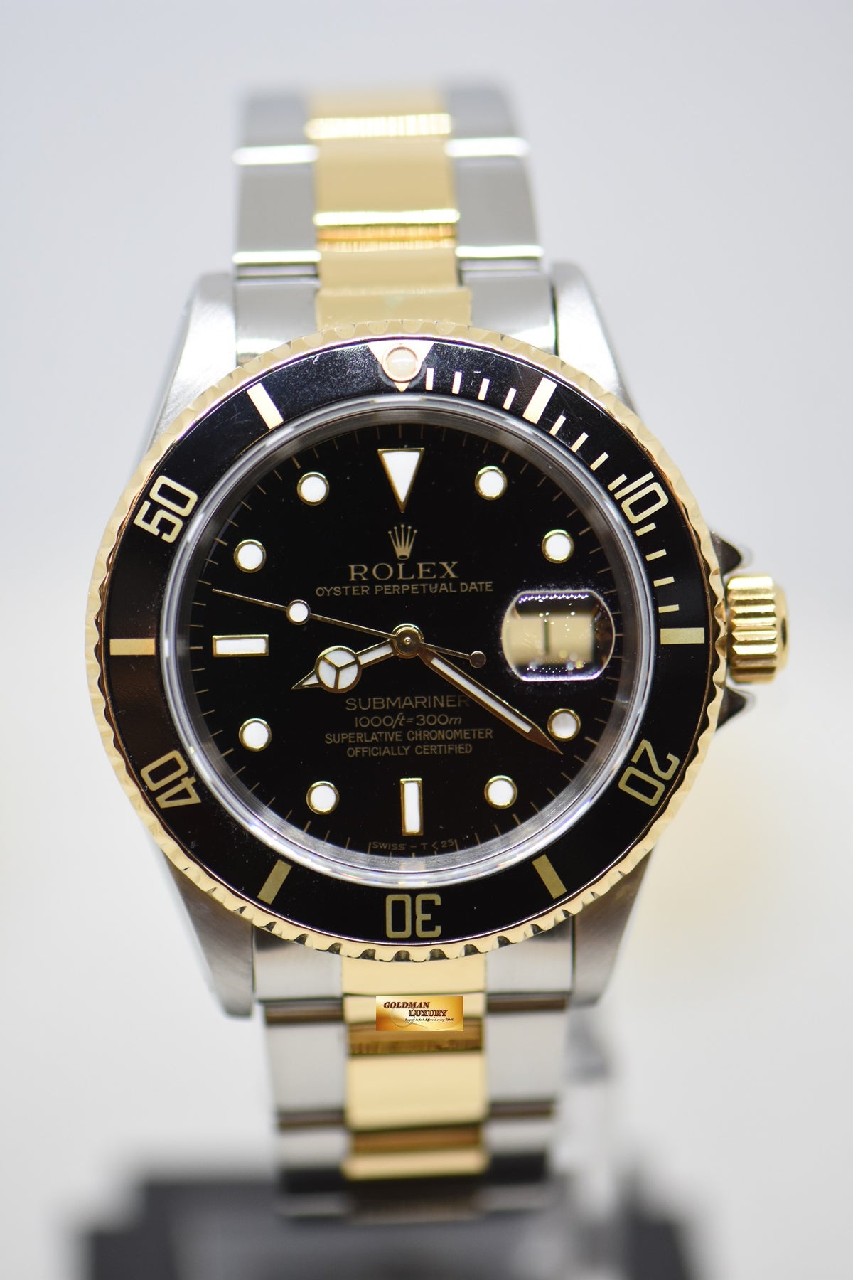 [SOLD] ROLEX OYSTER SUBMARINER 40mm HALF-GOLD IN OYSTER BRACELET BLACK TRITIUM DIAL 16613 (MINT)
