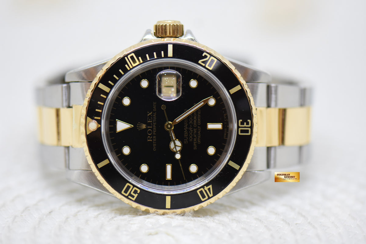 [SOLD] ROLEX OYSTER SUBMARINER 40mm HALF-GOLD IN OYSTER BRACELET BLACK TRITIUM DIAL 16613 (MINT)