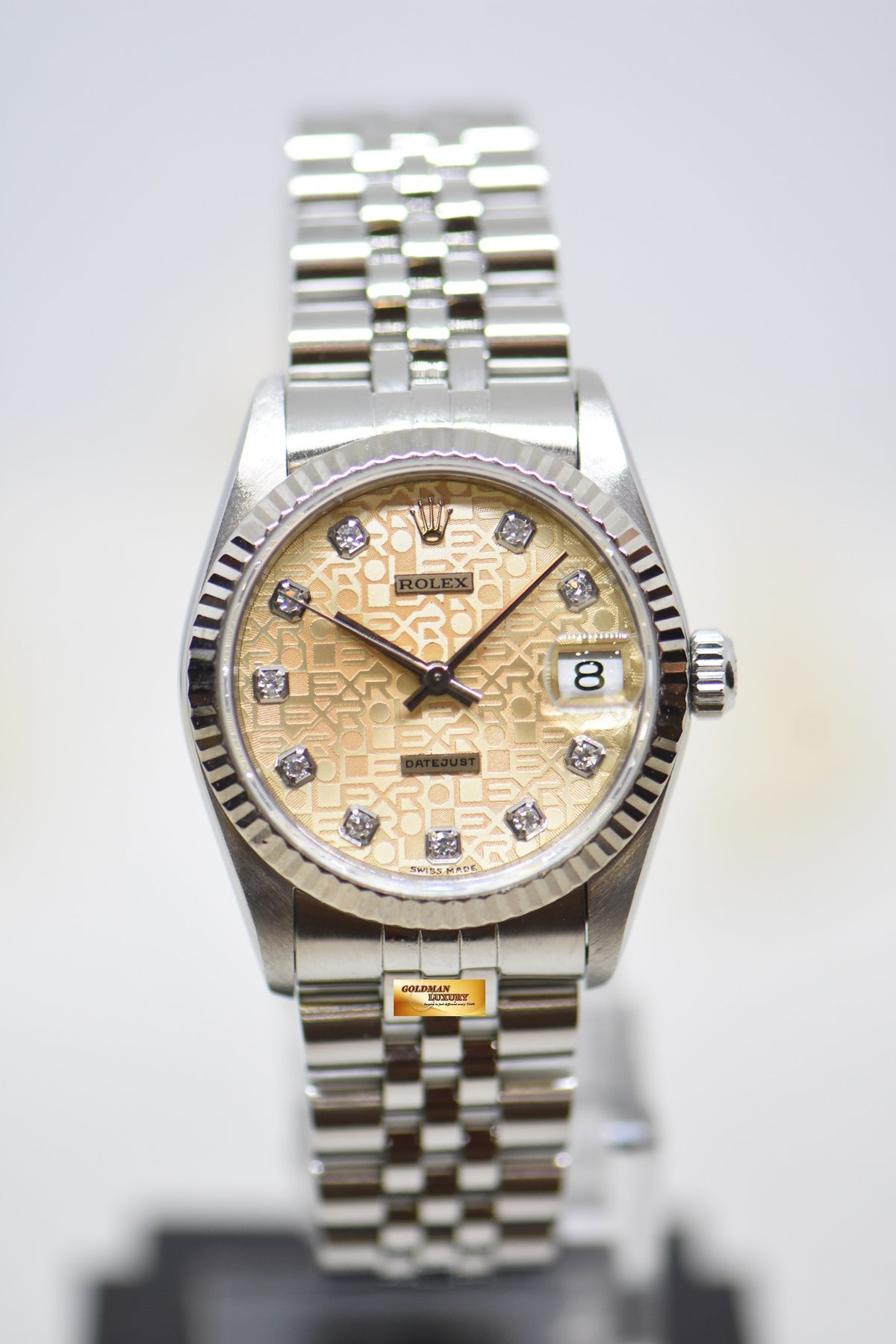 [SOLD] ROLEX OYSTER DATEJUST 31mm STEEL IN JUBILEE BRACELET COMPUTER SALMON DIAMOND DIAL 68274 (MINT)