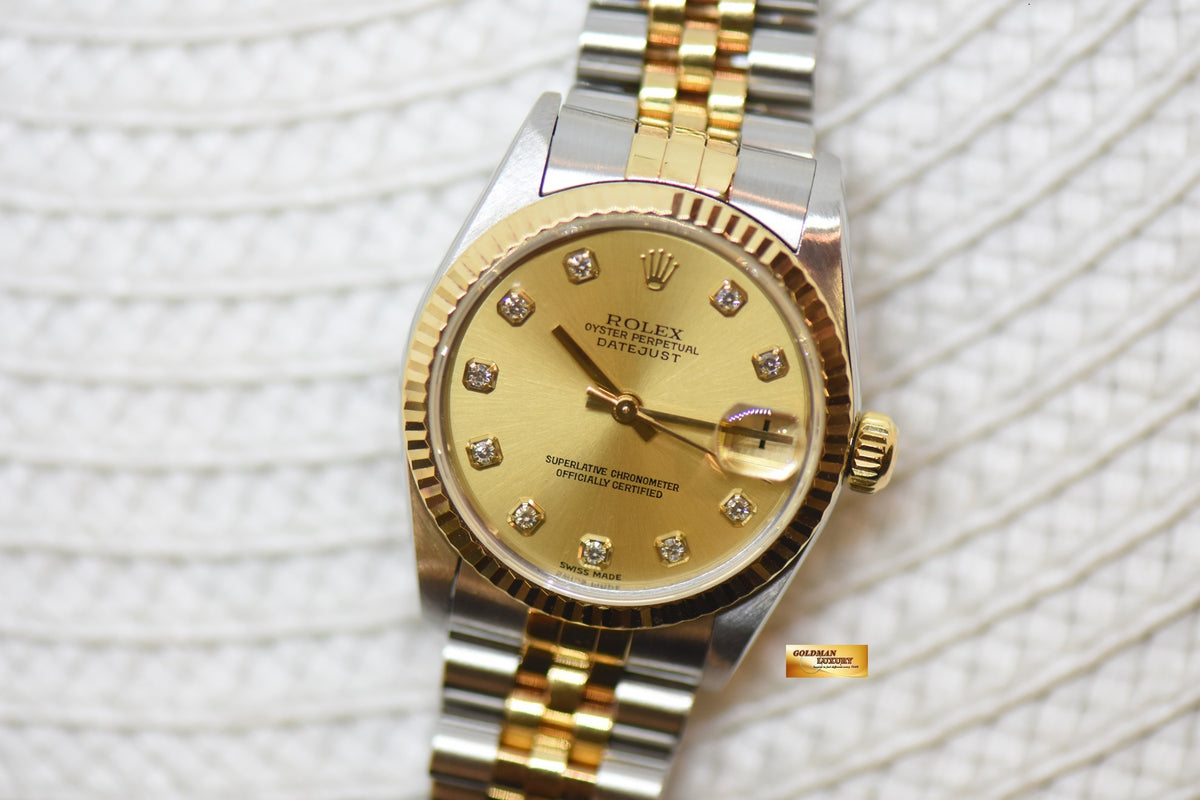 [SOLD] ROLEX OYSTER DATEJUST 31mm HALF-GOLD IN JUBILEE BRACELET GOLD DIAMOND DIAL 78273 (MINT)