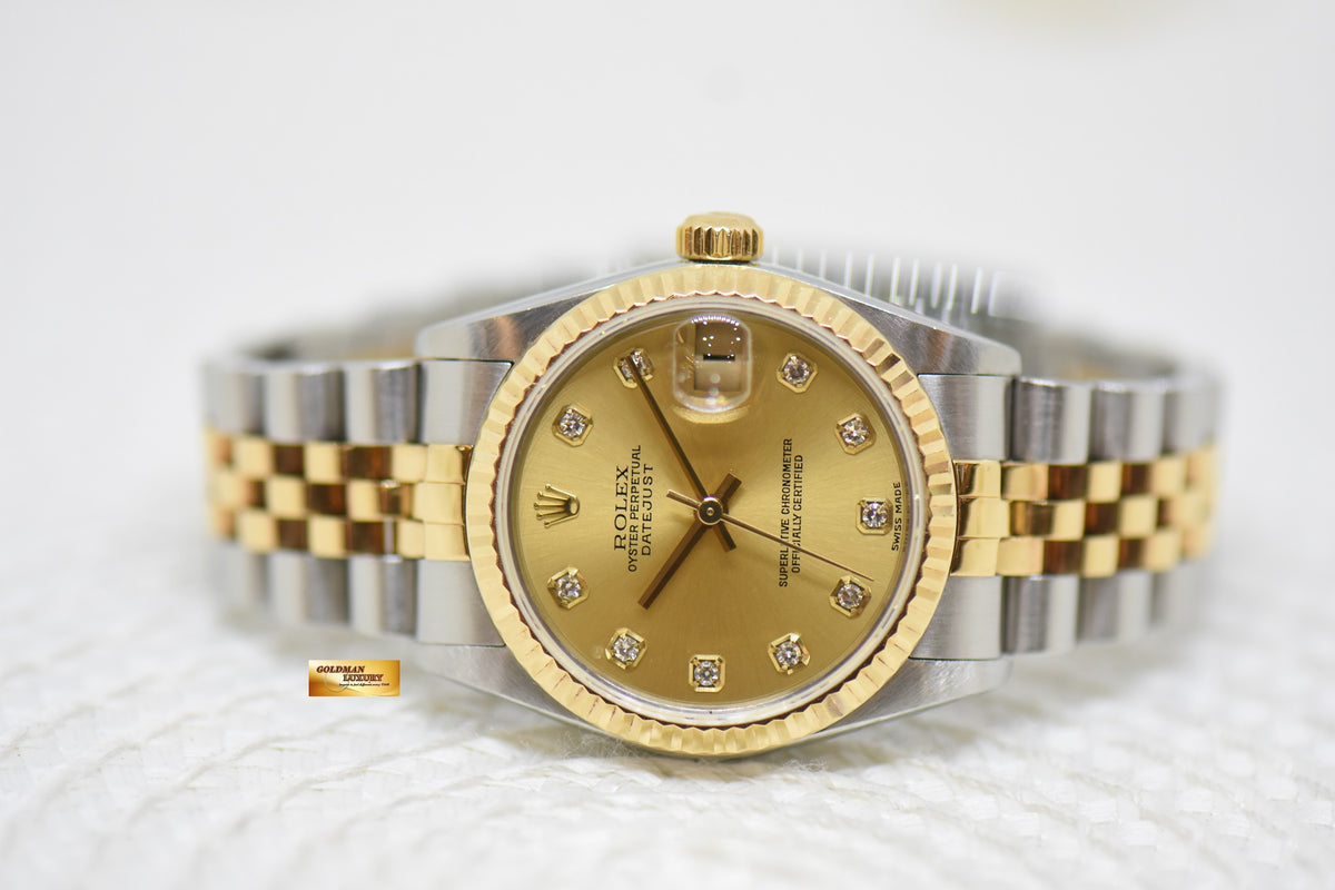 [SOLD] ROLEX OYSTER DATEJUST 31mm HALF-GOLD IN JUBILEE BRACELET GOLD DIAMOND DIAL 78273 (MINT)