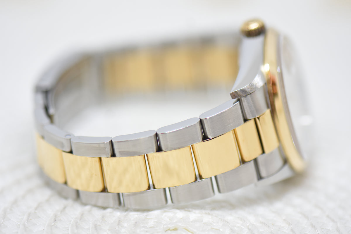 [SOLD] ROLEX OYSTER DATEJUST 36mm HALF-GOLD IN OYSTER BRACELET WHITE ARABIC DIAL 16203 (MINT)