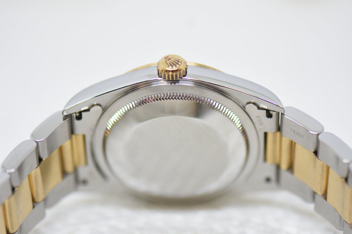 [SOLD] ROLEX OYSTER DATEJUST 36mm HALF-GOLD IN OYSTER BRACELET WHITE ARABIC DIAL 16203 (MINT)