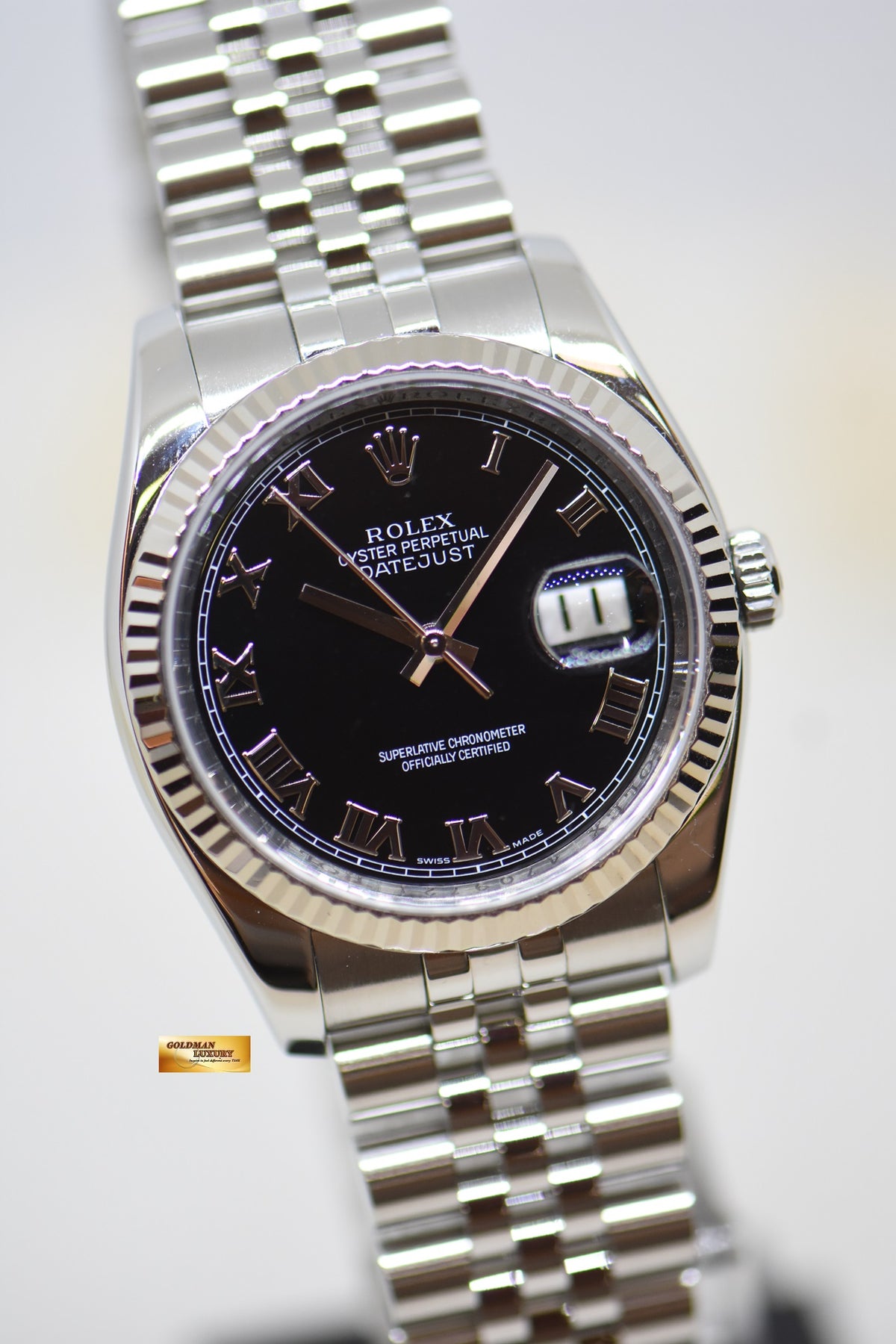 [SOLD] ROLEX OYSTER DATEJUST 36mm STEEL IN JUBILEE BRACELET BLACK ROMAN DIAL 116234 (MINT)