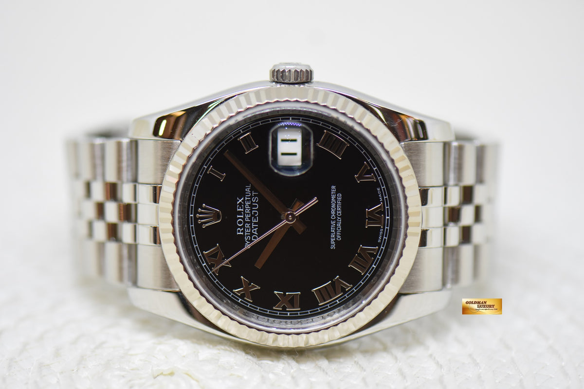 [SOLD] ROLEX OYSTER DATEJUST 36mm STEEL IN JUBILEE BRACELET BLACK ROMAN DIAL 116234 (MINT)