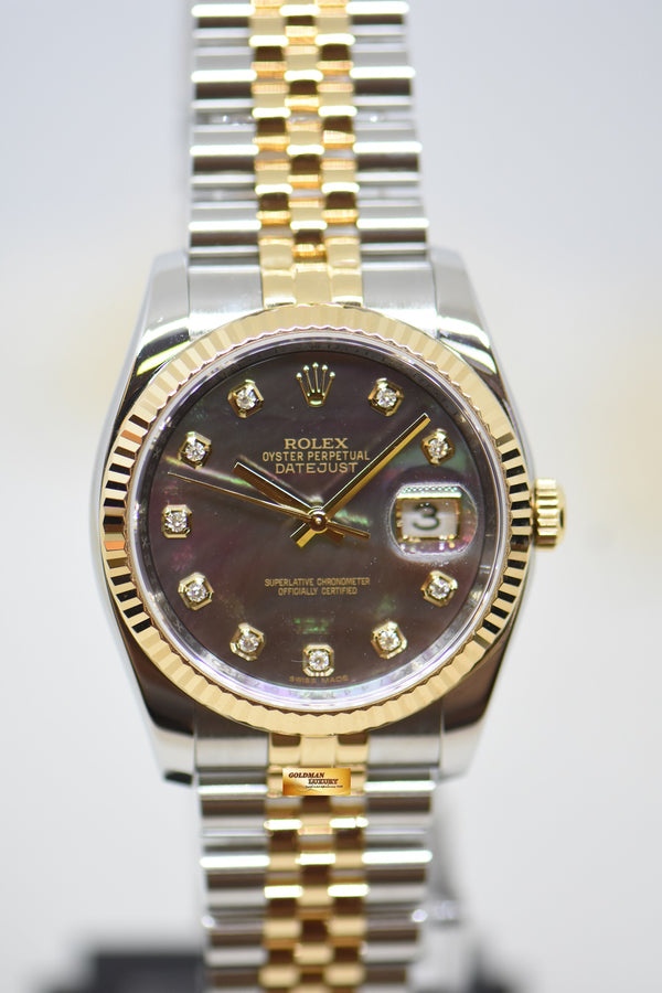[SOLD] ROLEX OYSTER DATEJUST 36mm HALF-GOLD IN JUBILEE BRACELET DARK TAHITIAN MOP DIAMOND DIAL 116233 (MINT)
