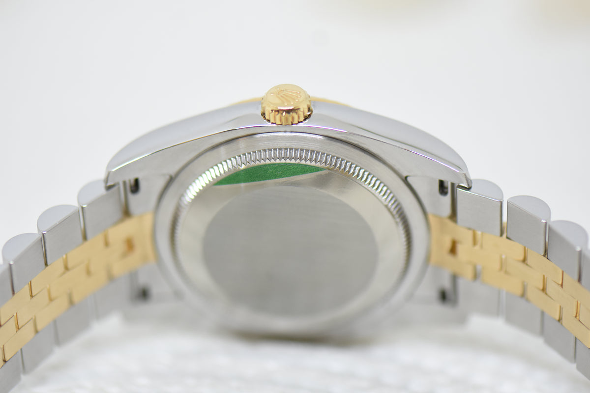 [SOLD] ROLEX OYSTER DATEJUST 36mm HALF-GOLD IN JUBILEE BRACELET DARK TAHITIAN MOP DIAMOND DIAL 116233 (MINT)