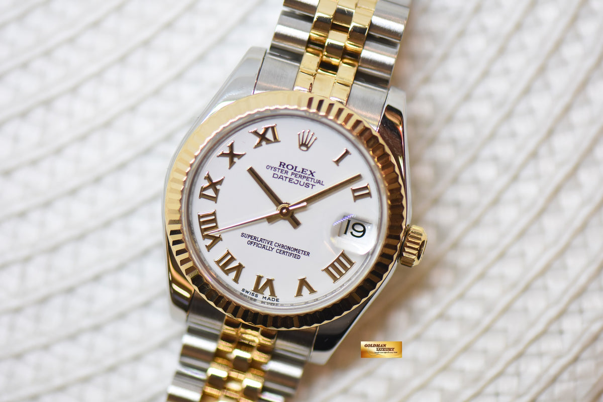 [SOLD] ROLEX OYSTER DATEJUST 31mm HALF-GOLD IN JUBILEE BRACELET WHITE ROMAN DIAL 178273 (MINT)