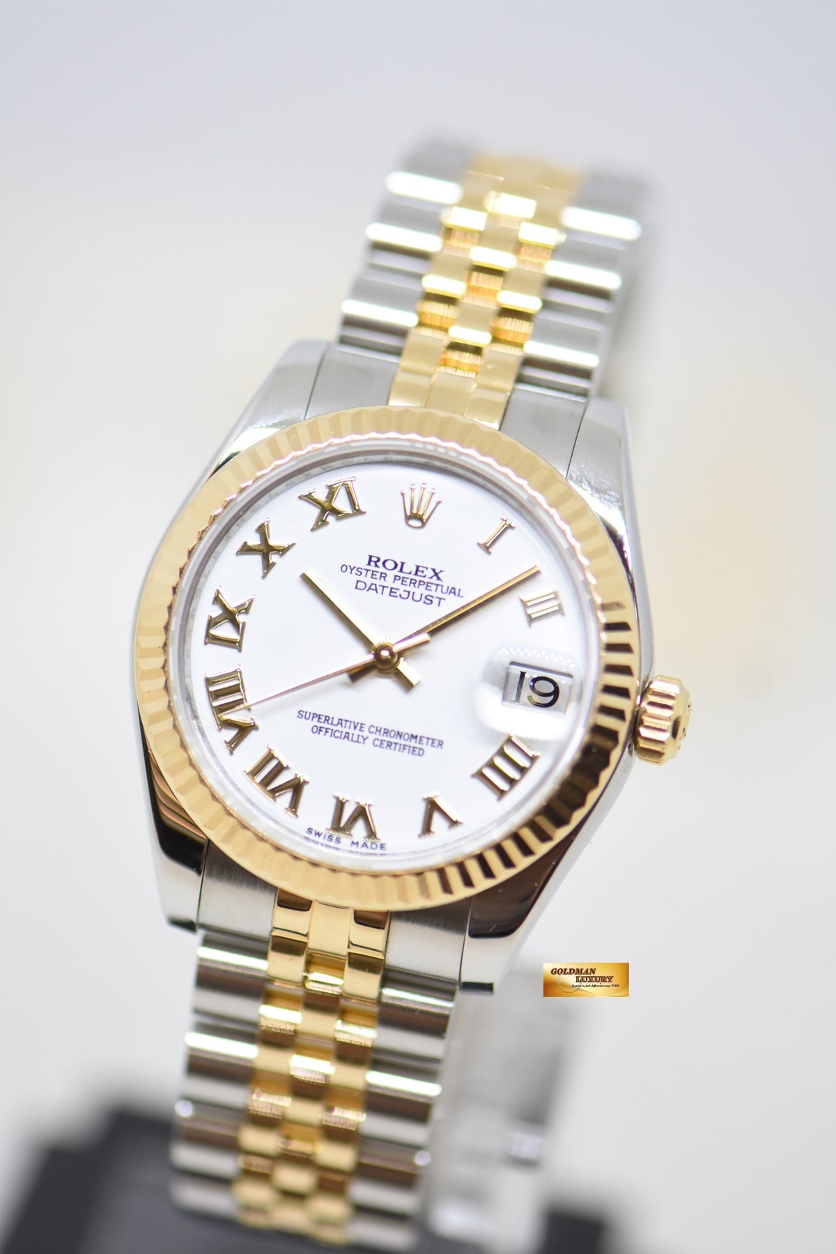 [SOLD] ROLEX OYSTER DATEJUST 31mm HALF-GOLD IN JUBILEE BRACELET WHITE ROMAN DIAL 178273 (MINT)