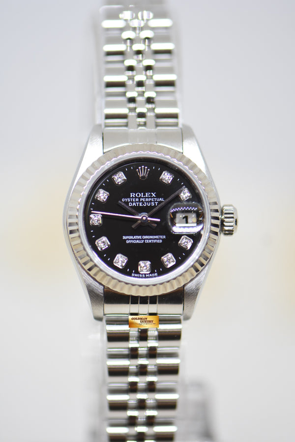 [SOLD] ROLEX OYSTER DATEJUST 26mm STEEL IN JUBILEE BRACELET BLACK DIAMOND DIAL 69174 (MINT)