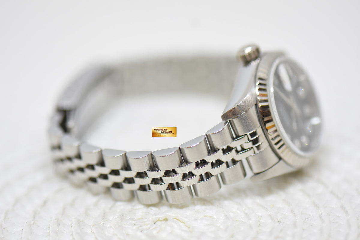 [SOLD] ROLEX OYSTER DATEJUST 26mm STEEL IN JUBILEE BRACELET BLACK DIAMOND DIAL 69174 (MINT)
