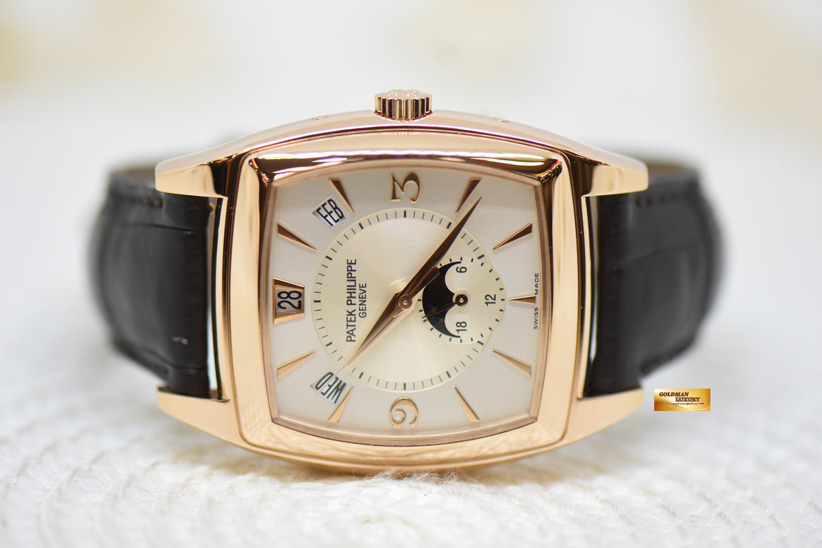 [SOLD] PATEK PHILIPPE ANNUAL CALENDAR with MOONPHASE GONDOLO TONNEAU ROSE GOLD IN LEATHER STRAP MEN’S AUTOMATIC 5135R (MINT)