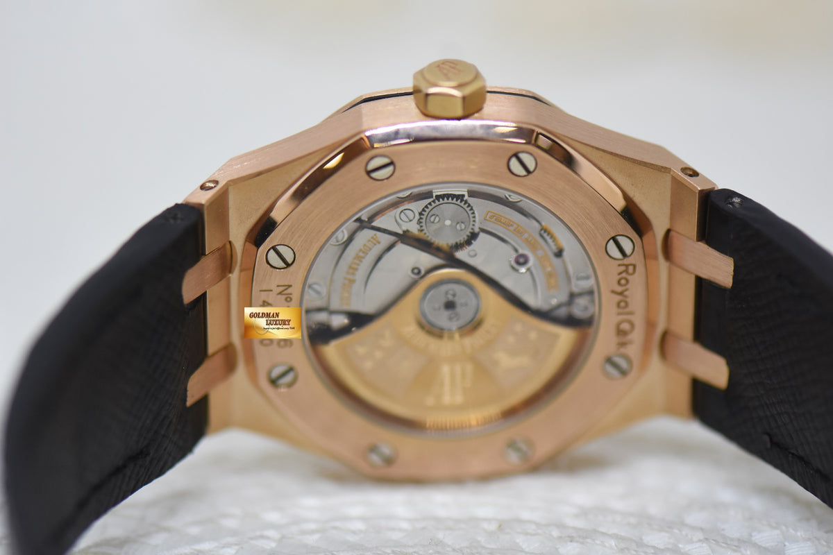 [SOLD] AUDEMARS PIGUET ROYAL OAK 37mm ROSE GOLD IN LEATHER STRAP BLACK DIAL AUTOMATIC 15450OR (MINT)