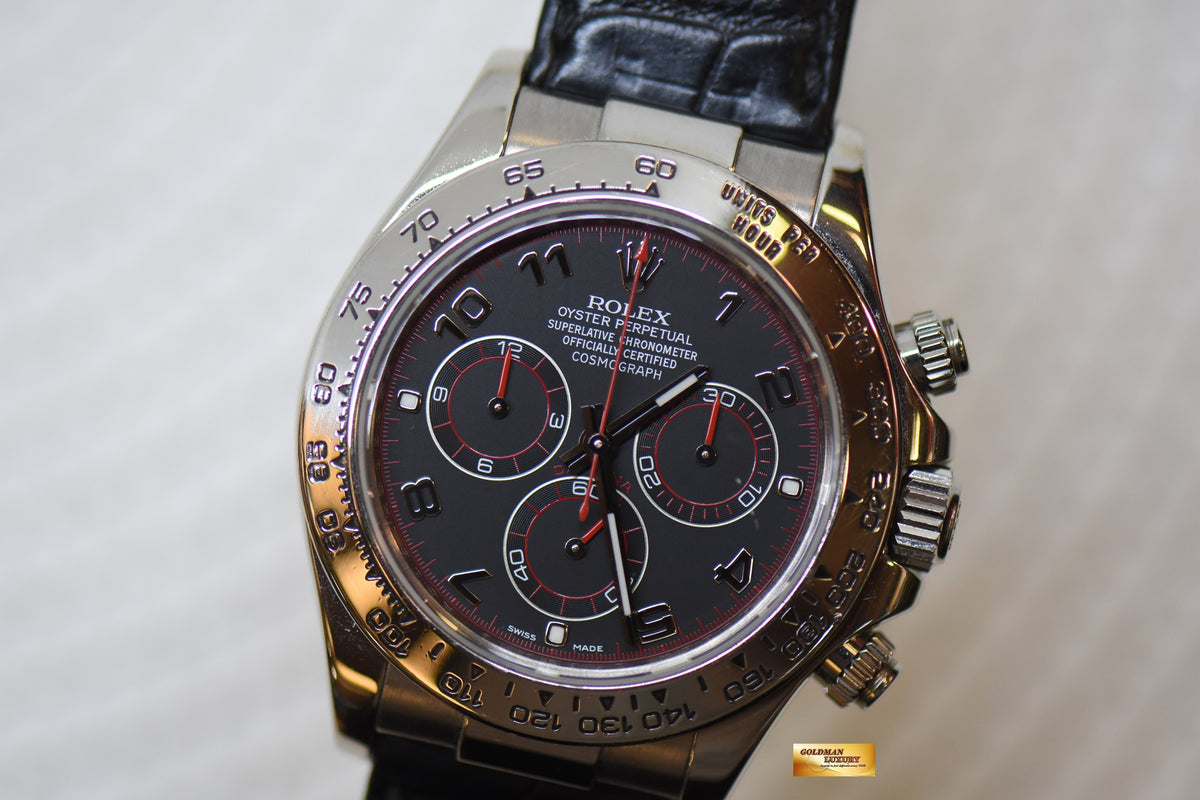 [SOLD] ROLEX OYSTER DAYTONA CHRONOGRAPH 40mm WHITE GOLD IN LEATHER BLACK RACING DIAL 116519 (MINT)