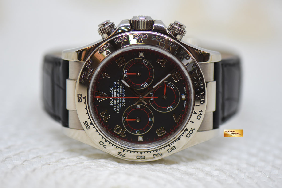 [SOLD] ROLEX OYSTER DAYTONA CHRONOGRAPH 40mm WHITE GOLD IN LEATHER BLACK RACING DIAL 116519 (MINT)