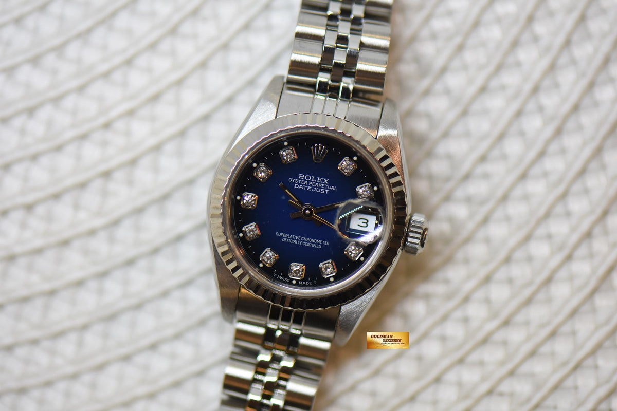 [SOLD] ROLEX OYSTER DATEJUST 26mm STEEL IN JUBILEE BRACELET BLUE-HUE DIAMOND DIAL 69174 (MINT)
